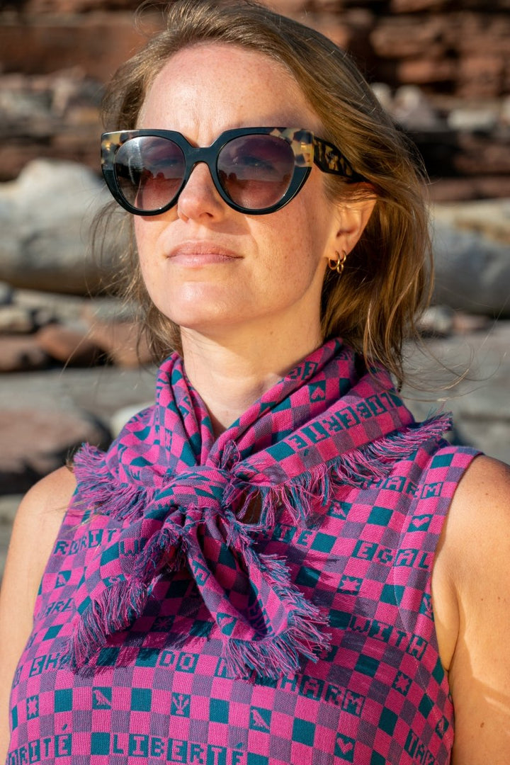Organic Cotton Scarf in Fuchsia &amp; Teal - Black &amp; Beech