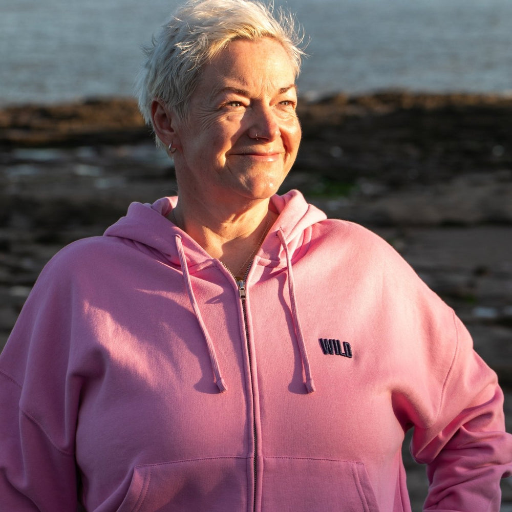 Wild Embroidered Hoodie - PREORDER - Black & BeechPink with Navy Thread