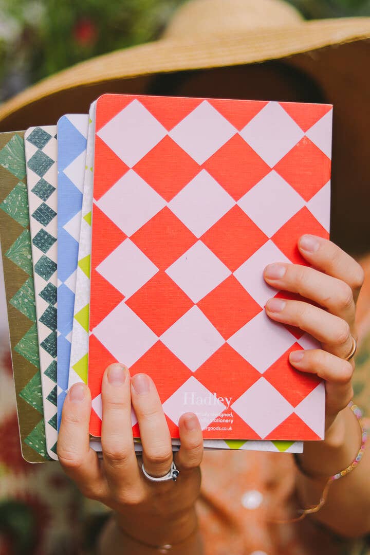 A5 Red and Pink Chequered Sketch/Notebook - Black & Beech