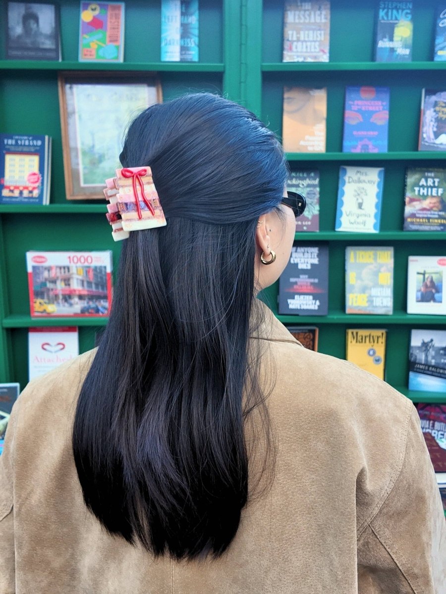Hand-painted Bow Bookstack Claw Hair Clip | Eco-Friendly - Black &amp; Beech