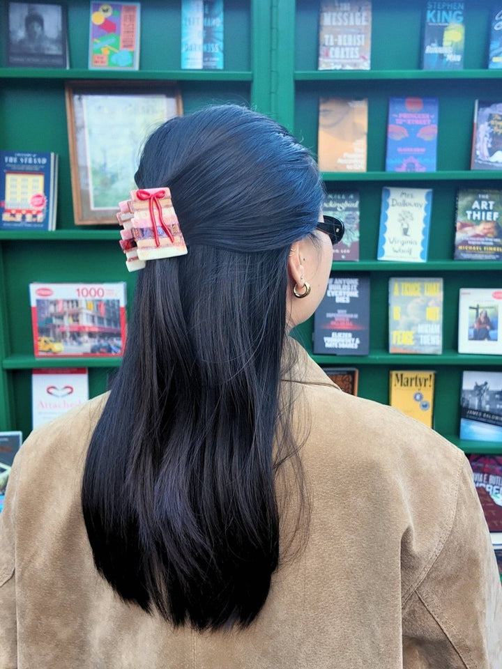 Hand-painted Bow Bookstack Claw Hair Clip | Eco-Friendly - Black &amp; Beech