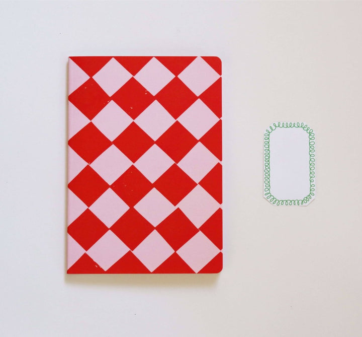 A5 Red and Pink Chequered Sketch/Notebook - Black & Beech
