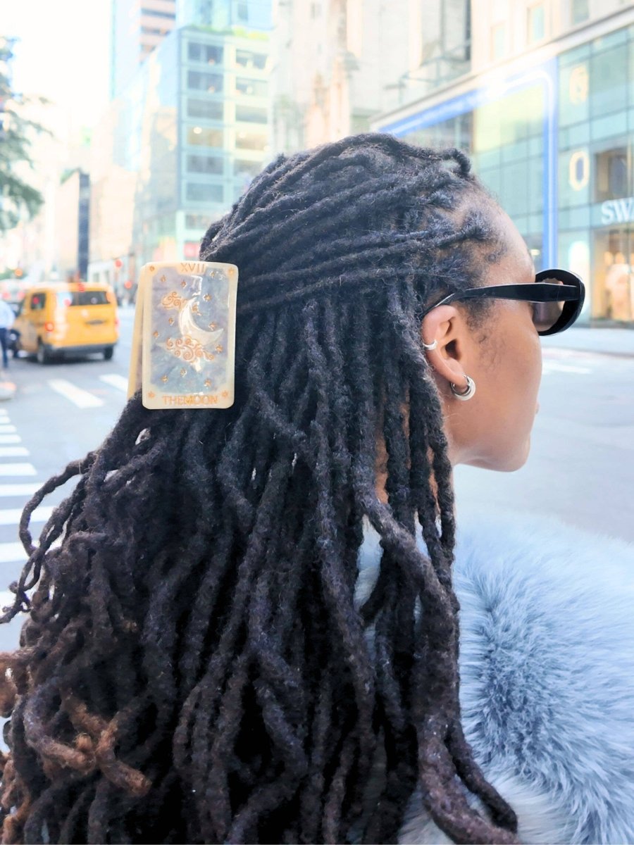 Hand-painted Moon Tarot Card Claw Hair Clip | Eco-Friendly - Black &amp; Beech