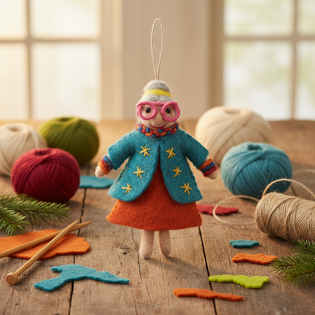 Handmade Felt Groovy Grannies Hanging Decoration: Ethel