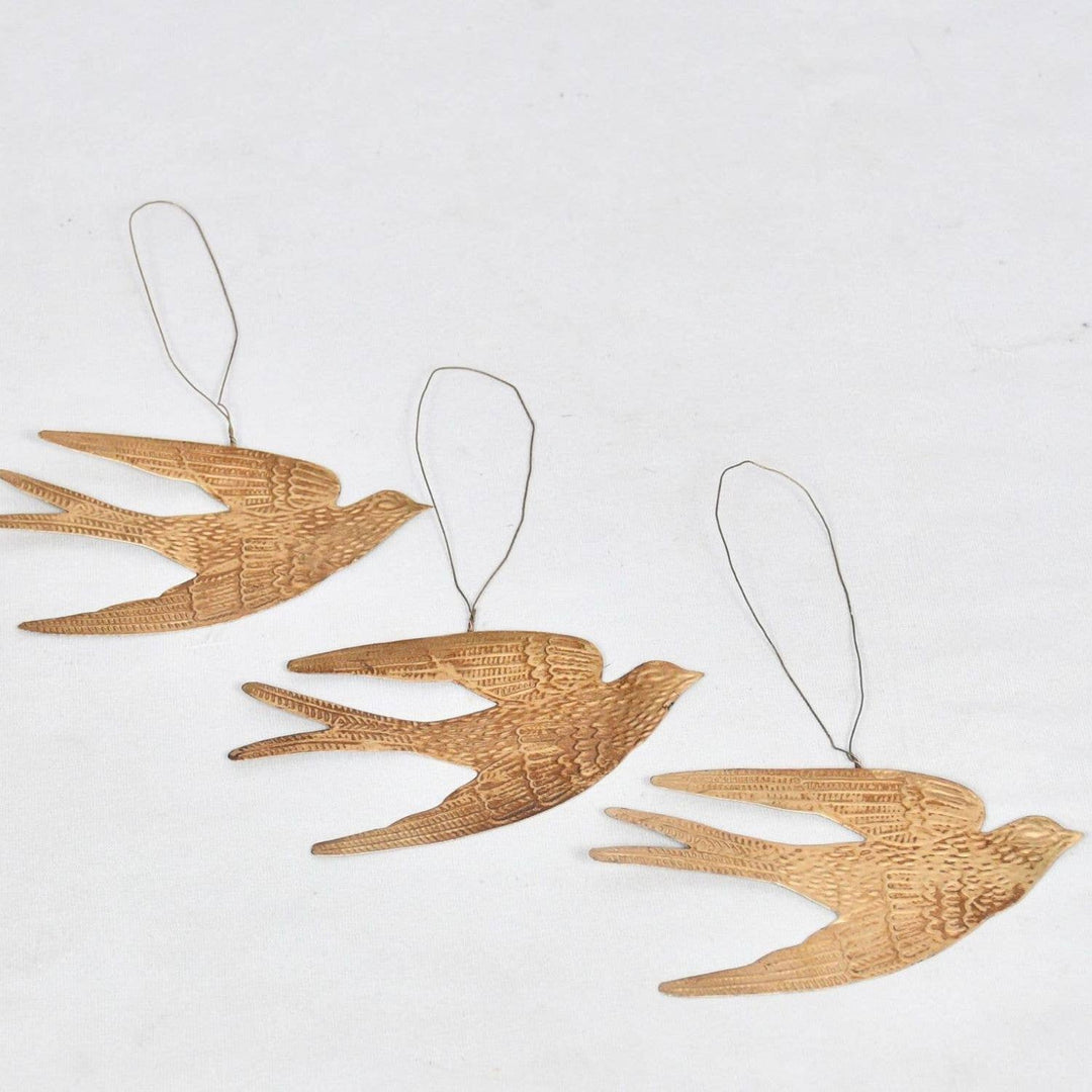 Gold Swallow Bird Hanging - Black &amp; Beech