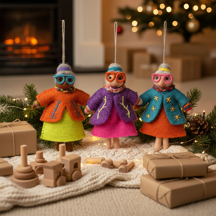 Handmade Felt Groovy Grannies Hanging Decoration: Ethel