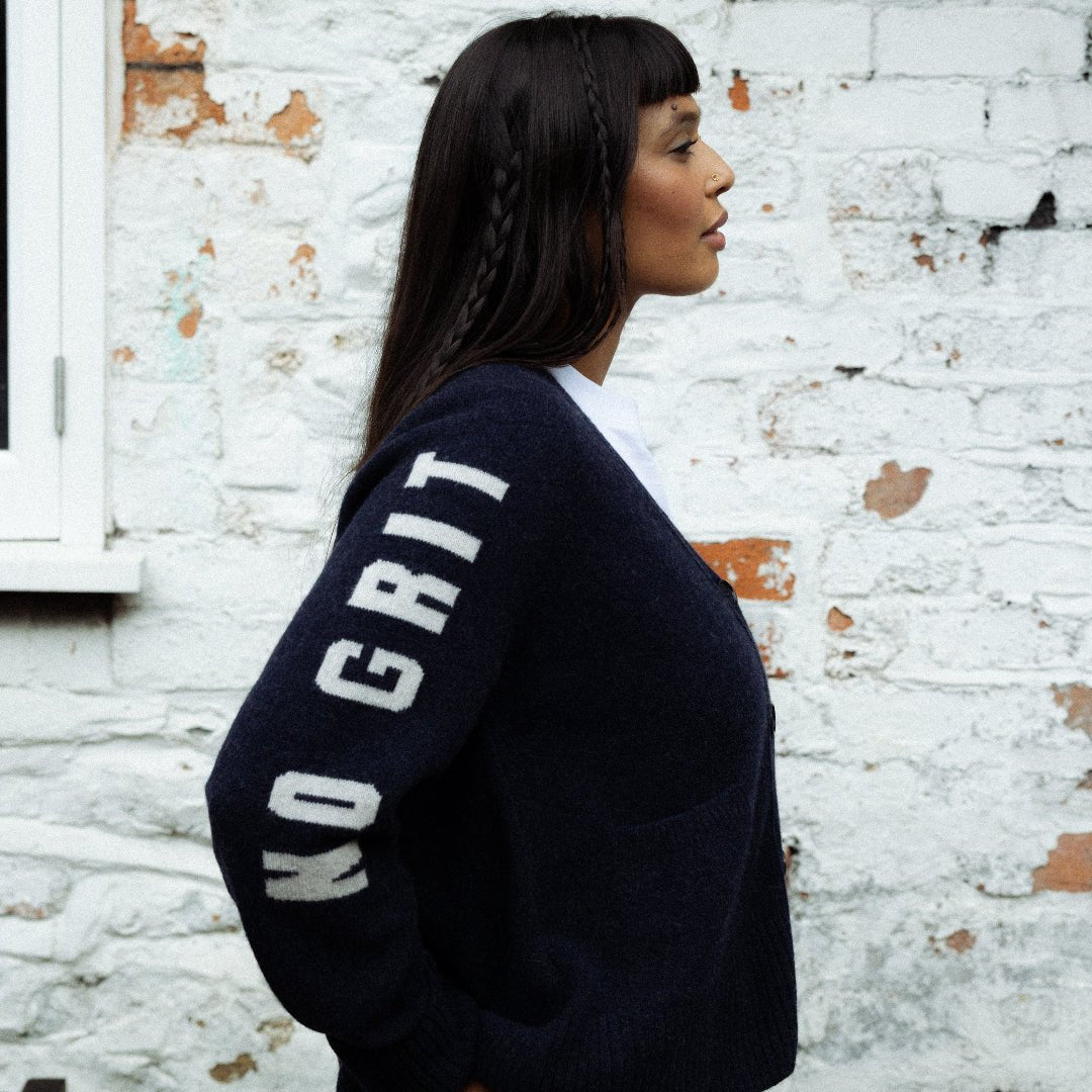 Pre-Order - No Grit No Pearl Cardigan in Prussian Blue &amp; Clay - Black &amp; BeechXS