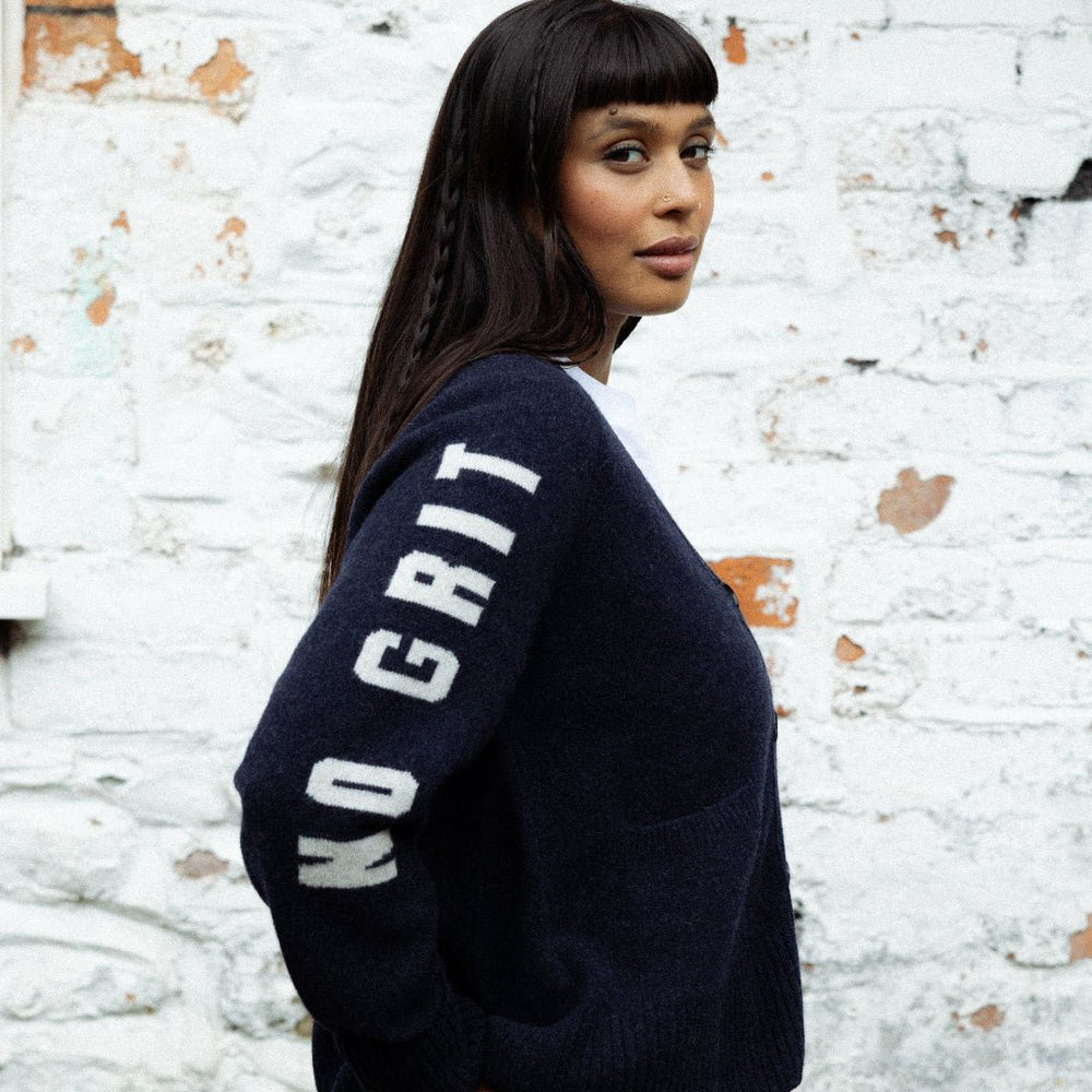 Pre-Order - No Grit No Pearl Cardigan in Prussian Blue & Clay - Black & BeechXS