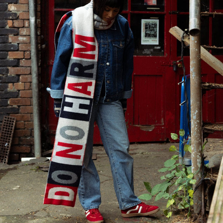 Do No Harm Take No Shit Scarf in Prussian Blue &amp; Rouge - Black &amp; Beech