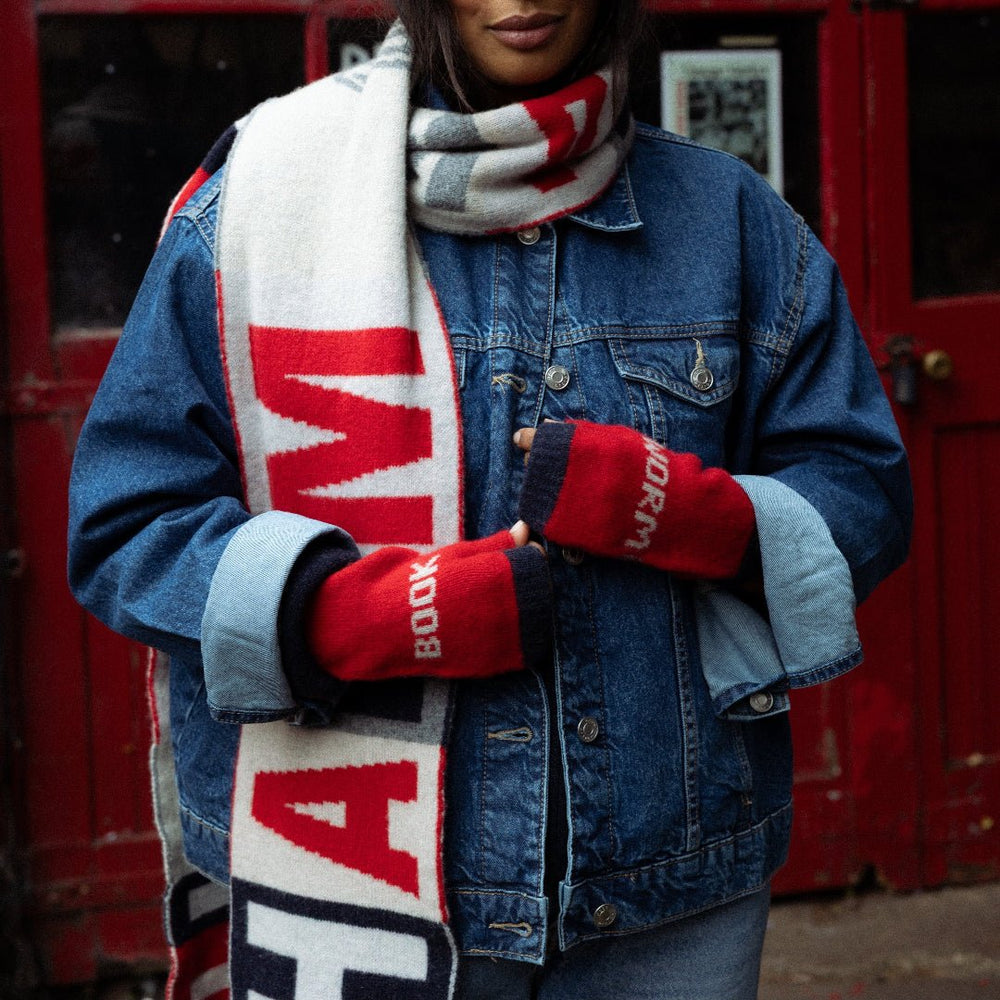 Do No Harm Take No Shit Scarf in Prussian Blue & Rouge - Black & Beech
