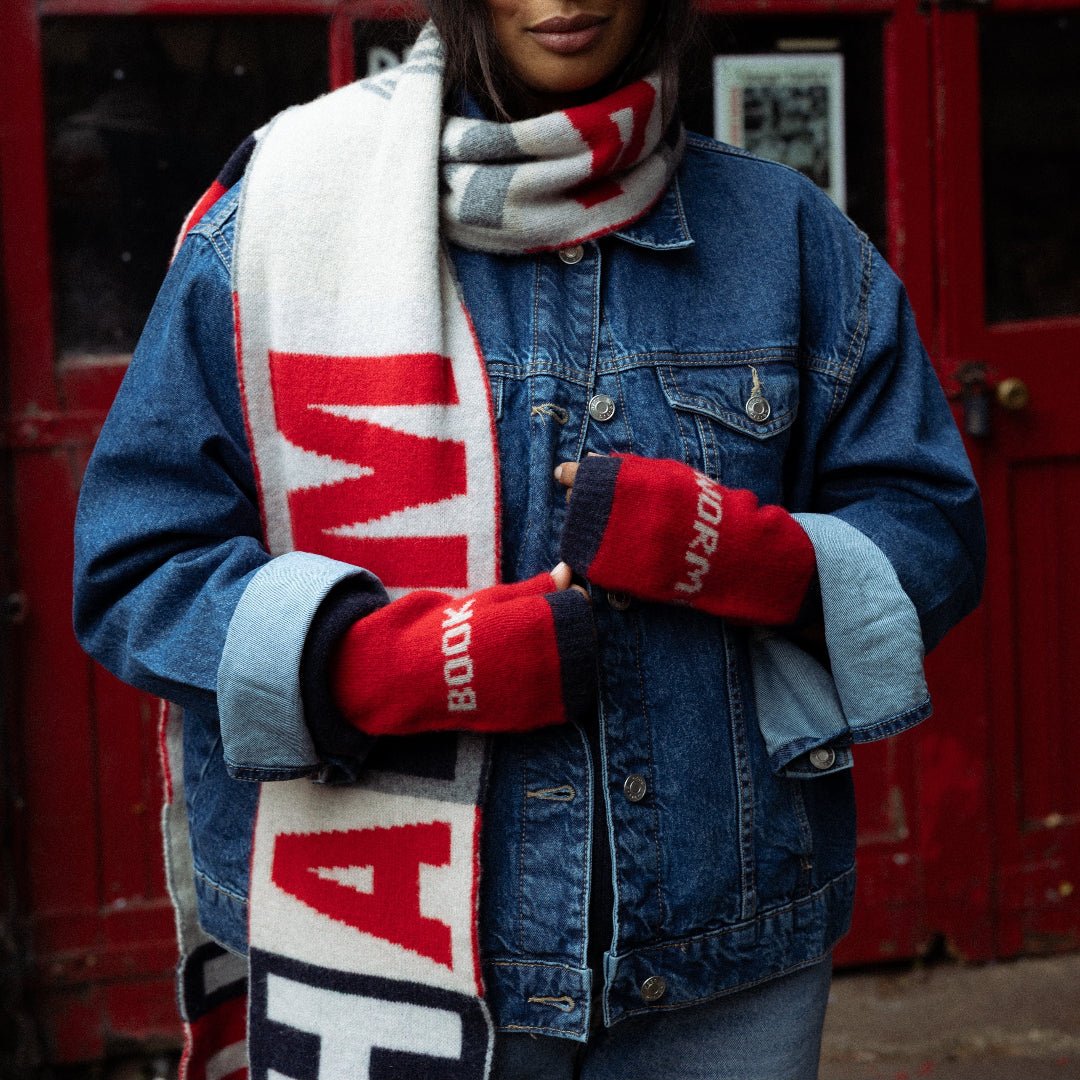 Do No Harm Take No Shit Scarf in Prussian Blue &amp; Rouge - Black &amp; Beech