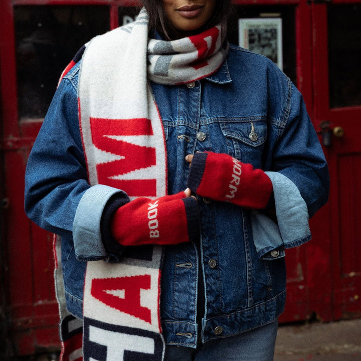 Do No Harm Take No Shit Scarf in Prussian Blue &amp; Rouge - Black &amp; Beech