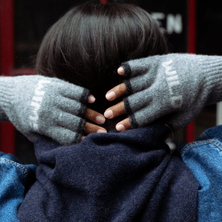 Pre-Order - Wild Swim Fingerless Gloves in Grey &amp; Cloud - Black &amp; Beech