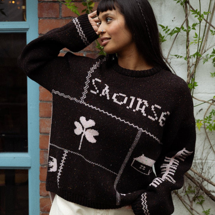 Saoirse Jumper in Peat &amp; Dogrose - Black &amp; BeechXS