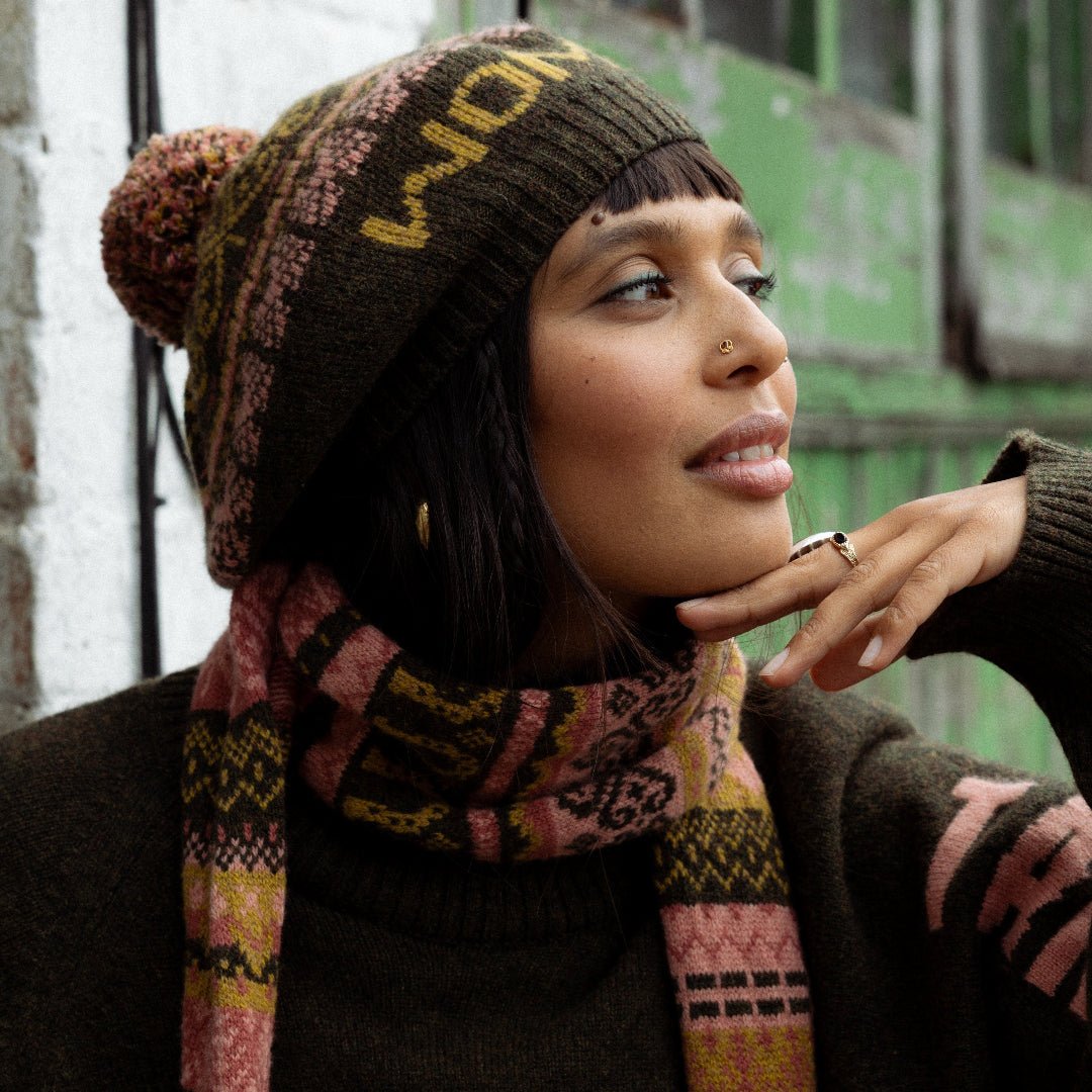 Pre-Order - Fairisle Fiadh Scarf in Kelp - Black &amp; Beech