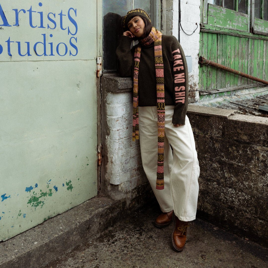 Pre-Order - Fairisle Fiadh Scarf in Kelp - Black &amp; Beech