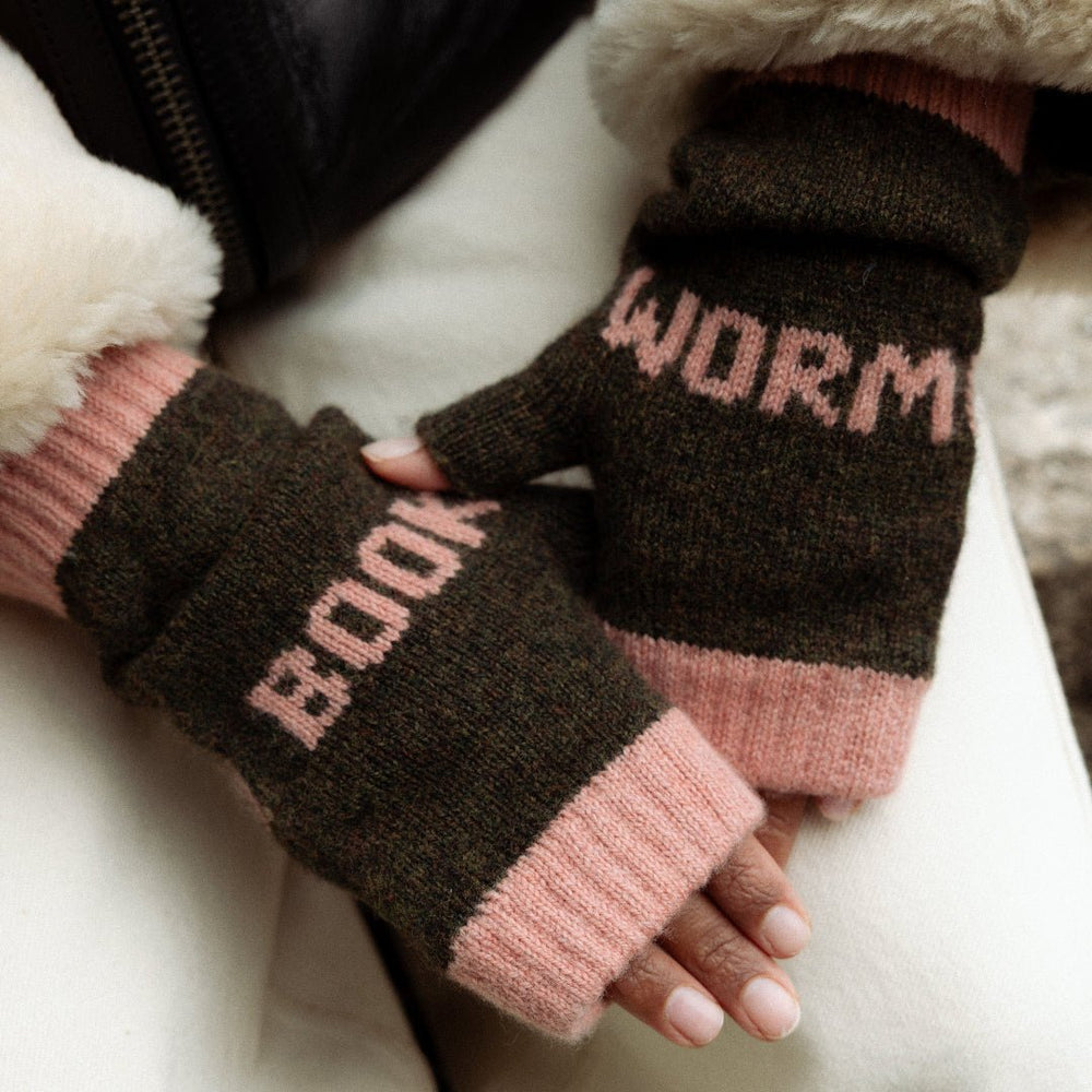 Book Worm Mittens in Kelp & Chaffinch - Black & Beech