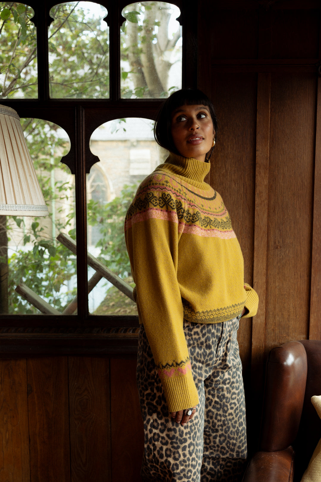 Fairisle Fiadh Funnel Neck Jumper in Gorse