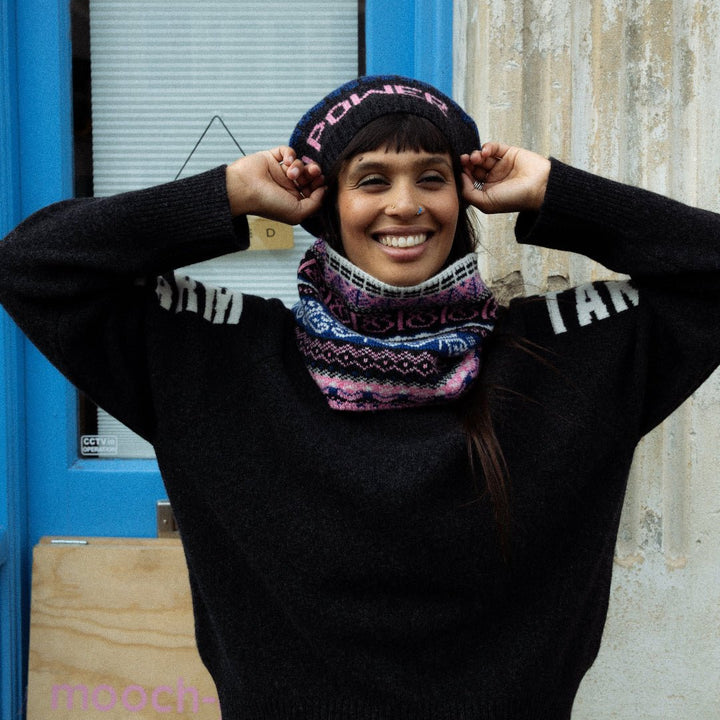 Pre-Order - Fairisle Fiadh Beret Tam in Anthracite - Black &amp; Beech