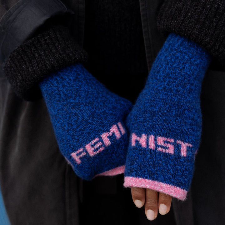Feminist Fingerless Mittens in Clíona &amp; Róisín - Black &amp; Beech