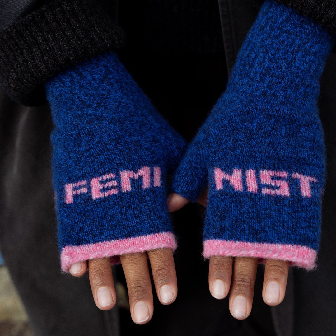 Feminist Fingerless Mittens in Clíona &amp; Róisín - Black &amp; Beech