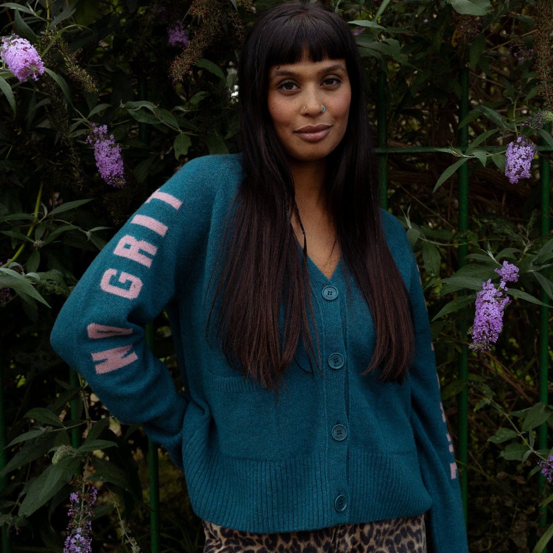 Pre-Order - No Grit No Pearl Cardigan in Teal &amp; Calamine - Black &amp; BeechXS