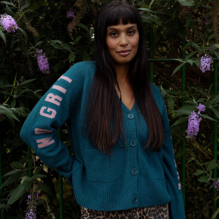 Pre-Order - No Grit No Pearl Cardigan in Teal &amp; Calamine - Black &amp; BeechXS