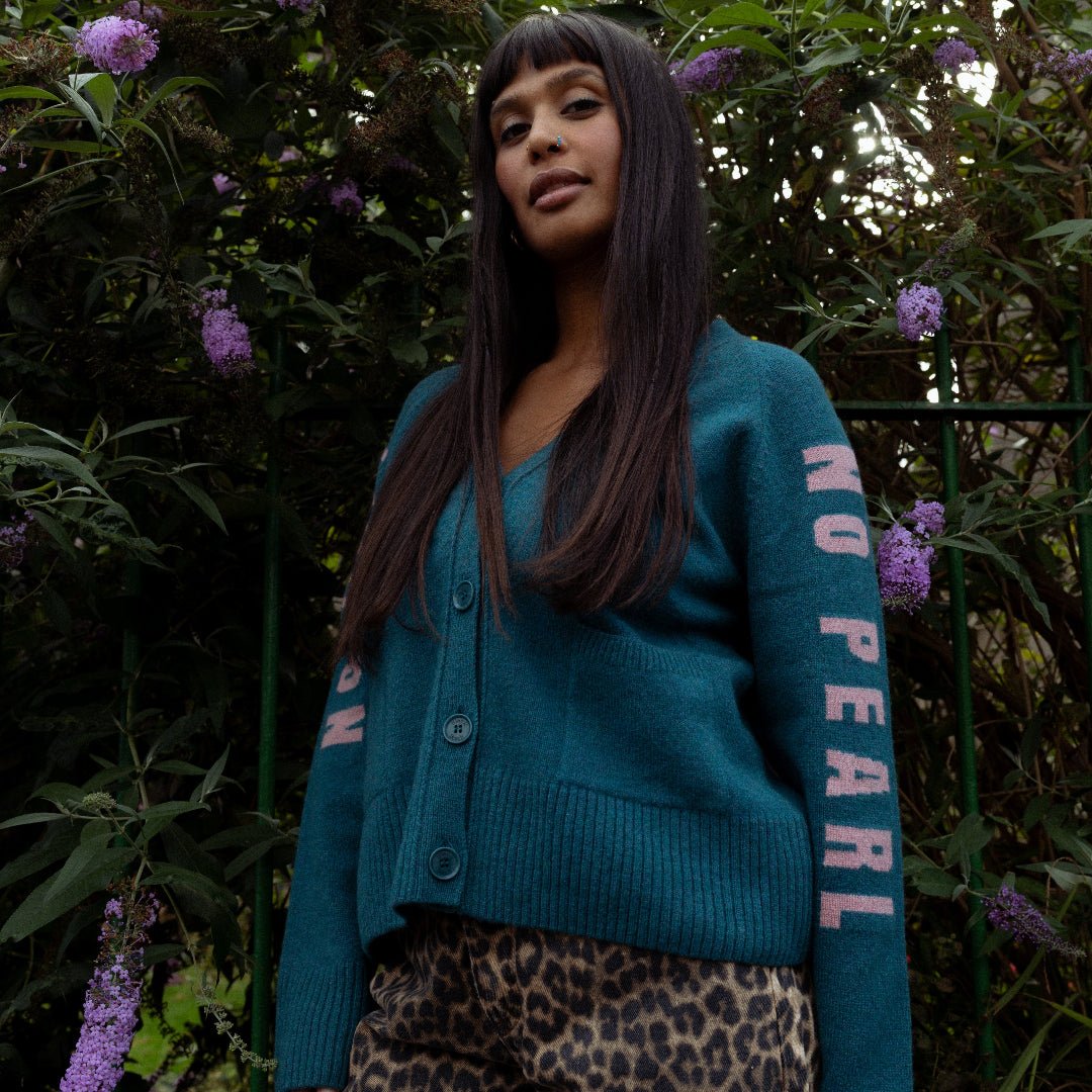 Pre-Order - No Grit No Pearl Cardigan in Teal &amp; Calamine - Black &amp; BeechXS