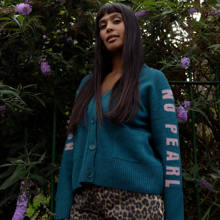 Pre-Order - No Grit No Pearl Cardigan in Teal &amp; Calamine - Black &amp; BeechXS