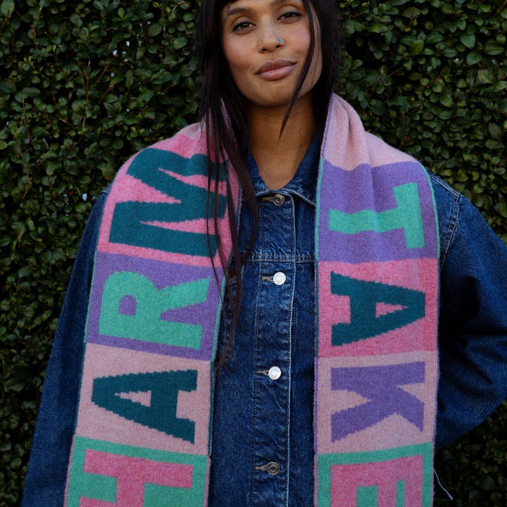 Do No Harm Take No Shit Scarf in Violet &amp; Teal - Black &amp; Beech