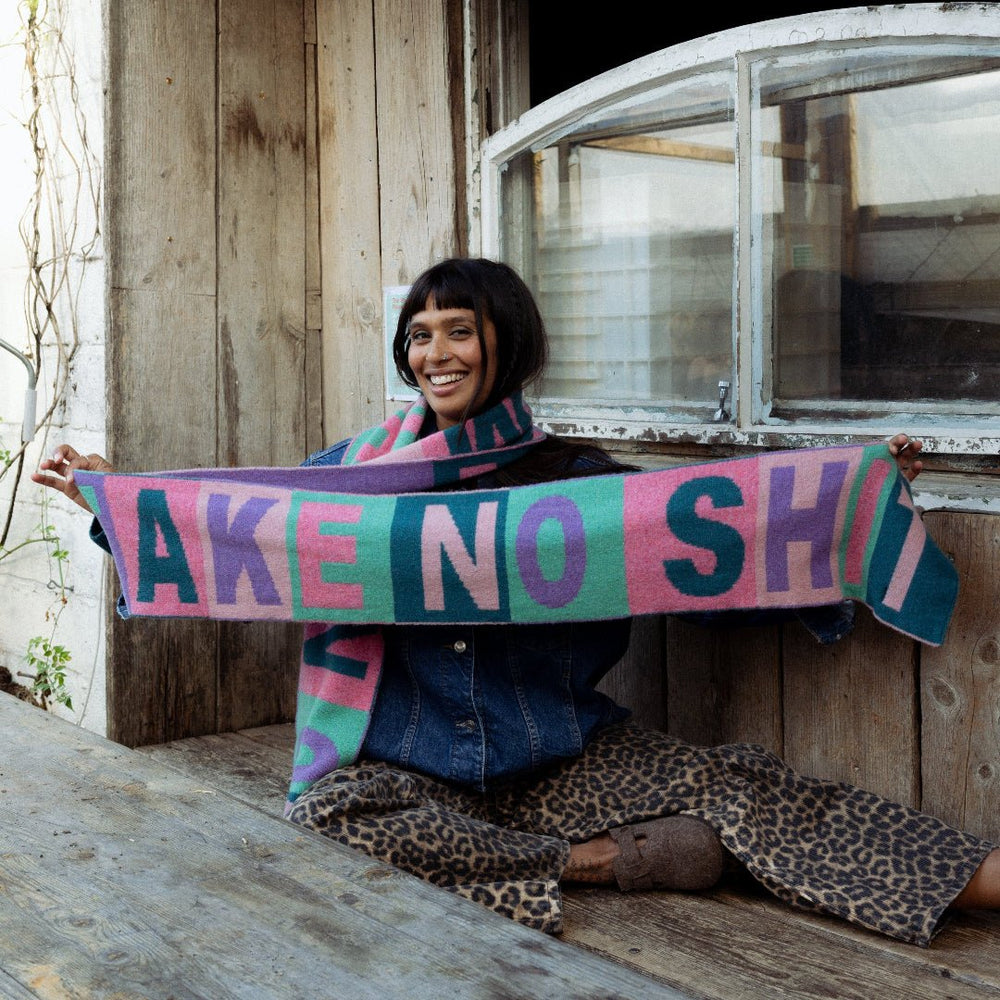 Do No Harm Take No Shit Scarf in Violet & Teal - Black & Beech