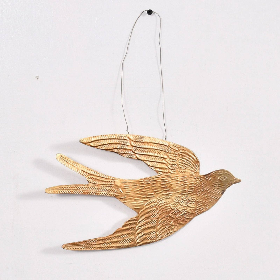 Swallow Bird Golden Ornament - Black &amp; Beech