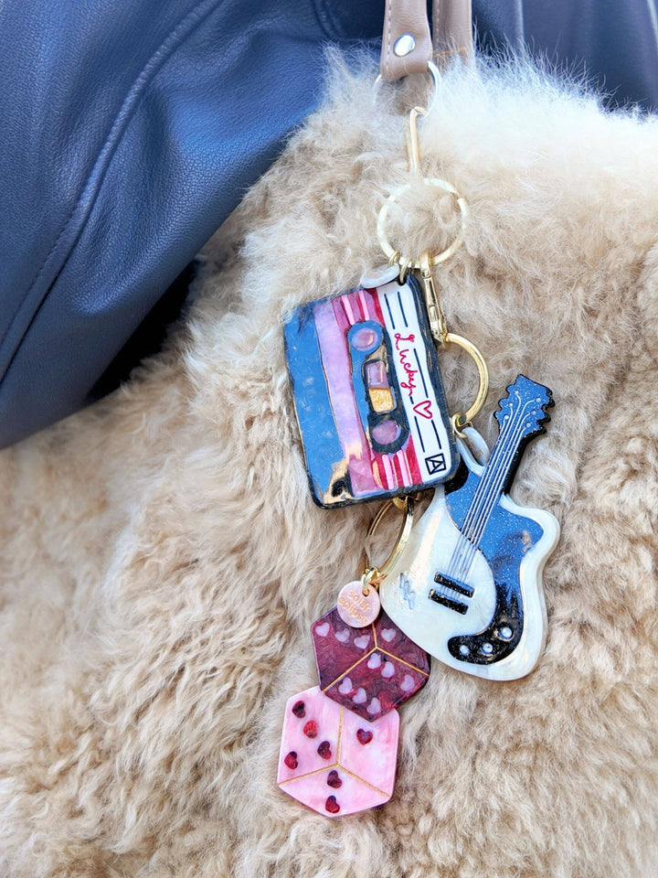 PREORDER - Hand-painted Lucky Cassette Bag Charm + Keychain