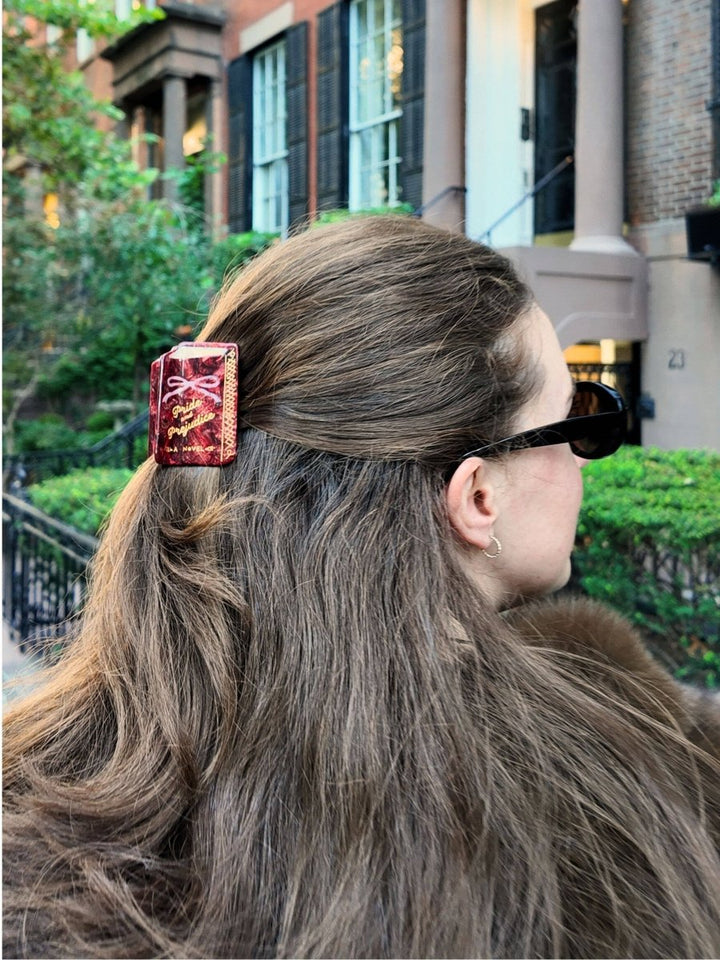 Hand - painted Mini Pride & Prejudice Book Claw Hair Clip - Black & Beech