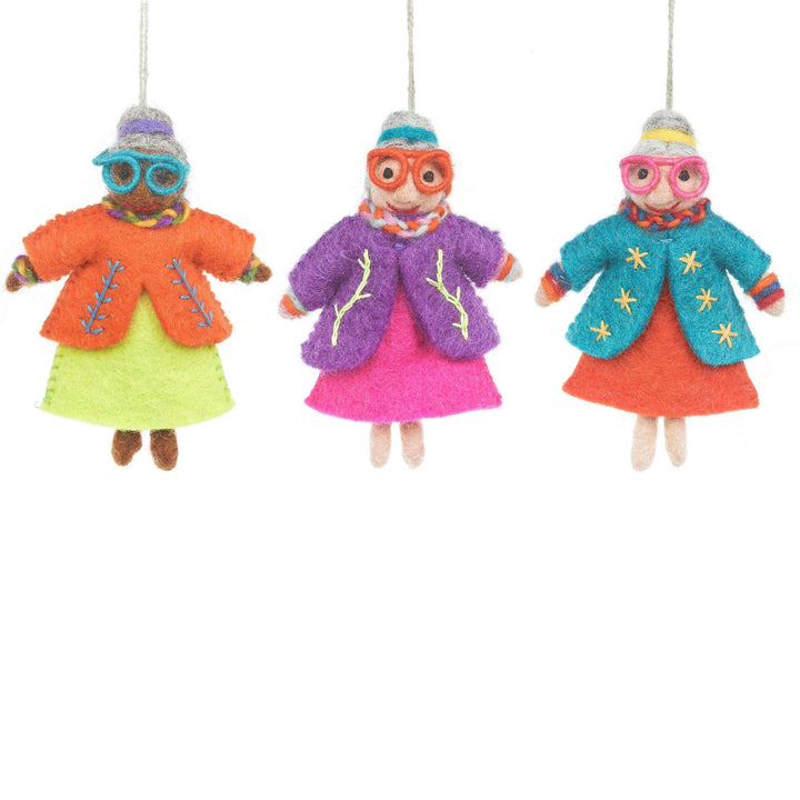 Handmade Felt Groovy Grannies Hanging Decoration: Ethel