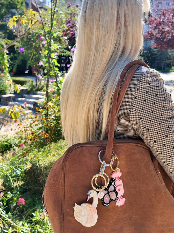 Hand - painted Bow Swan Bag Charm &amp; Keychain - Black &amp; Beech