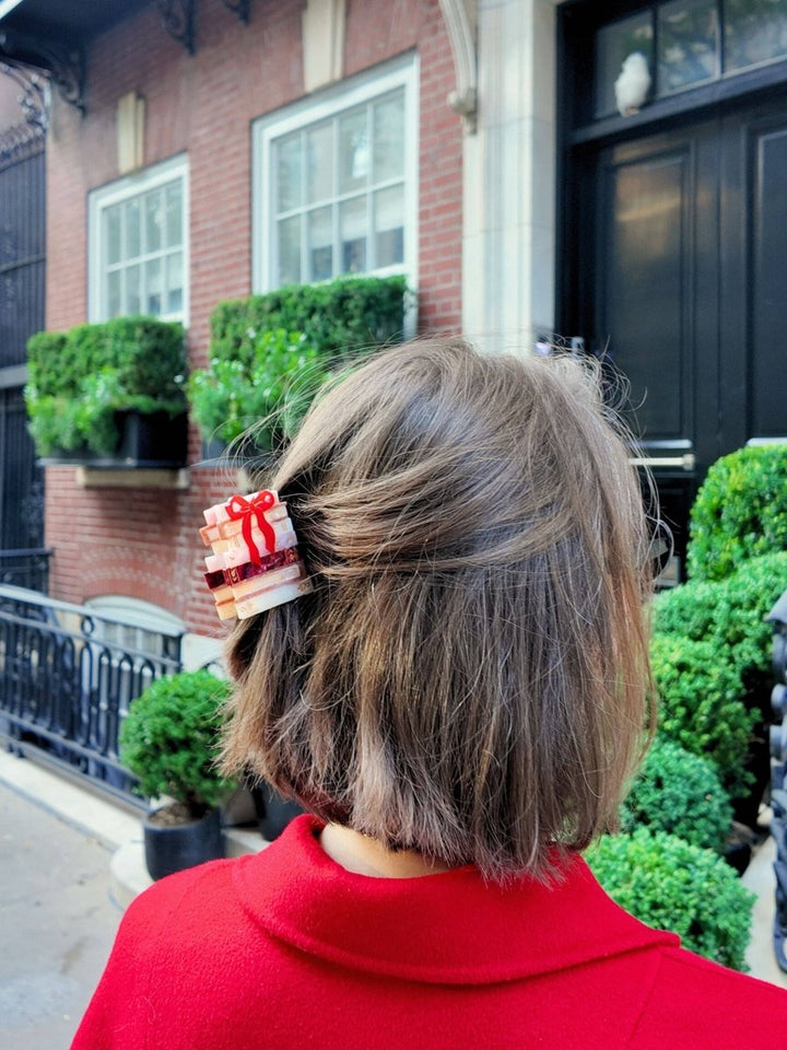 Hand-painted Bow Bookstack Claw Hair Clip | Eco-Friendly - Black &amp; Beech