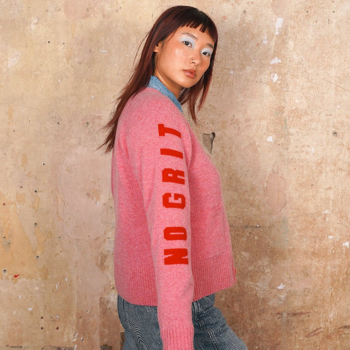 Pre-Order - No Grit No Pearl Cardigan in French Rose &amp; Rouge - Black &amp; BeechXS