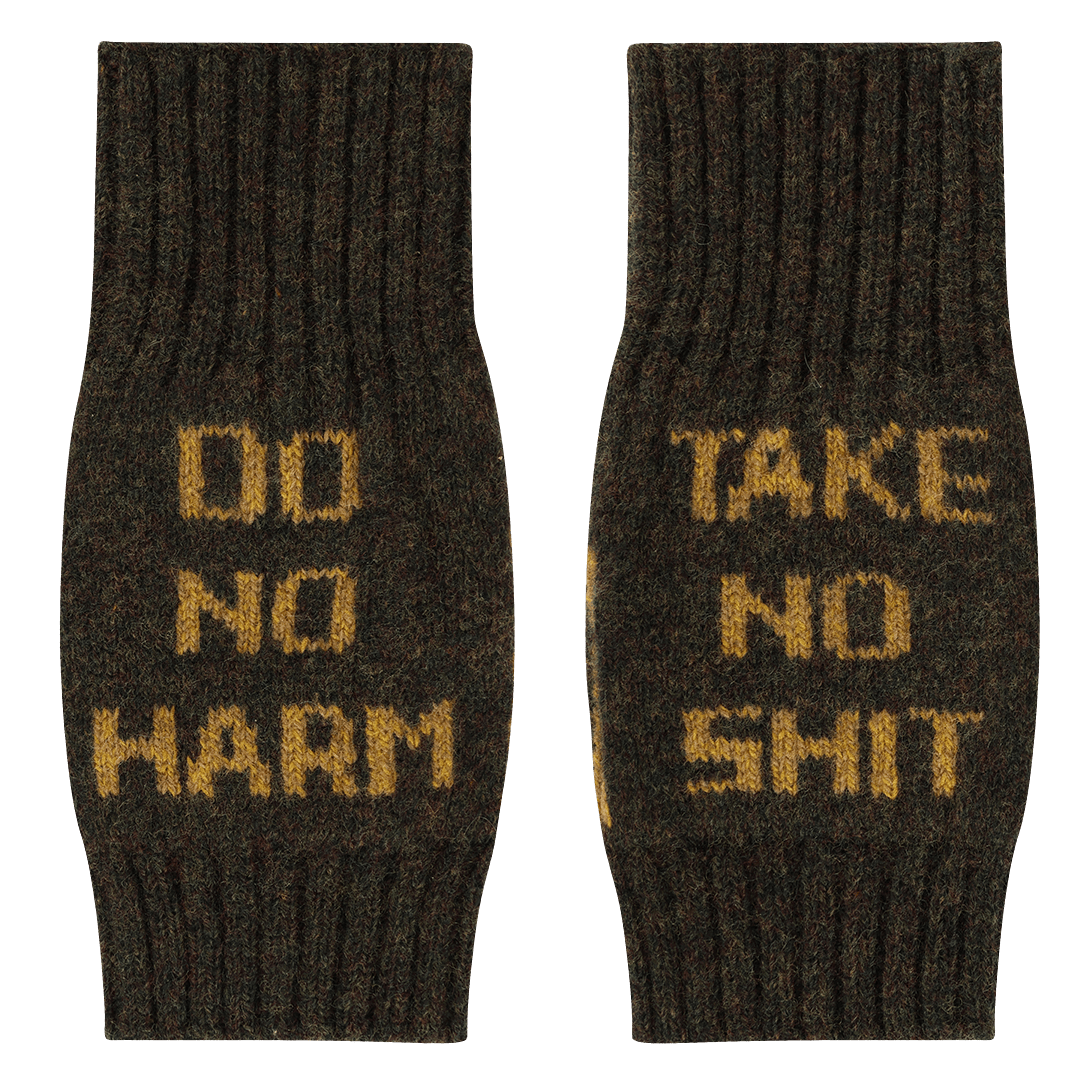 Do No Harm Take No Shit Wrist Warmers in Kelp - Black & Beech