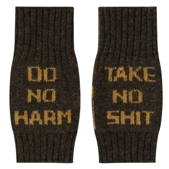 Do No Harm Take No Shit Wrist Warmers in Kelp - Black &amp; Beech