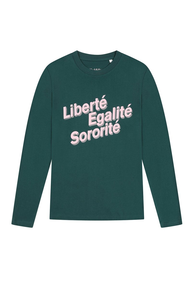 Liberté, Egalité, Sororité® Long Sleeve T-Shirt in Green - Black &amp; BeechXS