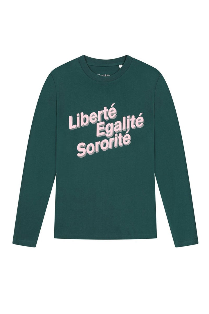 Liberté, Egalité, Sororité® Long Sleeve T-Shirt in Green - Black &amp; BeechXS