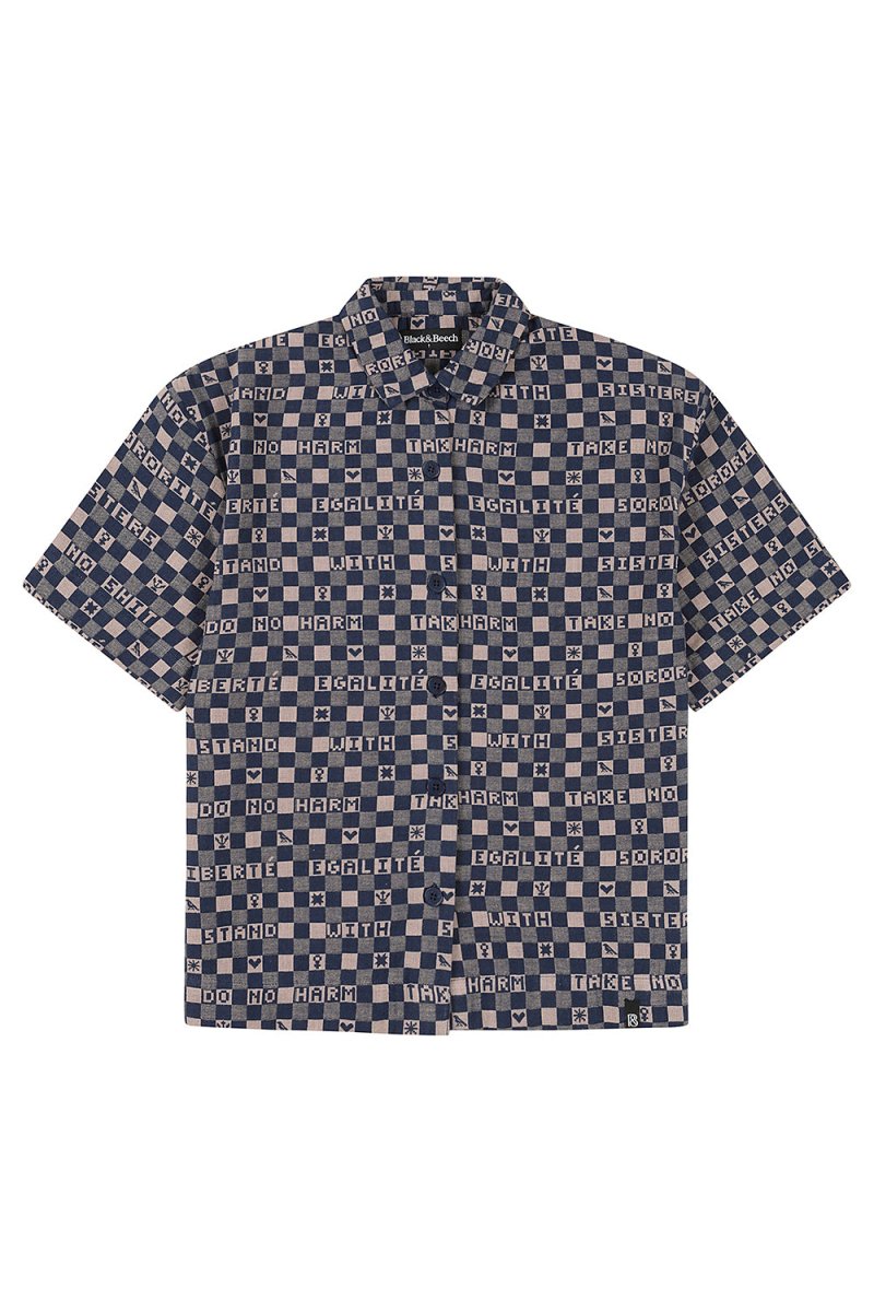 Easy-fit Organic Cotton Summer Shirt in Midnight & Putty - Black & Beech1