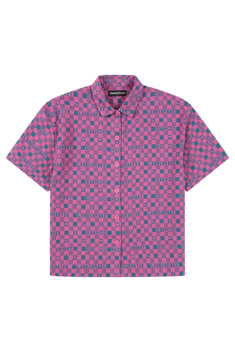 Easy-fit Organic Cotton Summer Shirt in Fuchsia & Teal - Black & Beech1