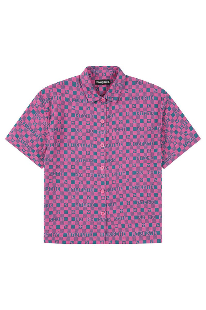 Easy-fit Organic Cotton Summer Shirt in Fuchsia &amp; Teal - Black &amp; Beech1