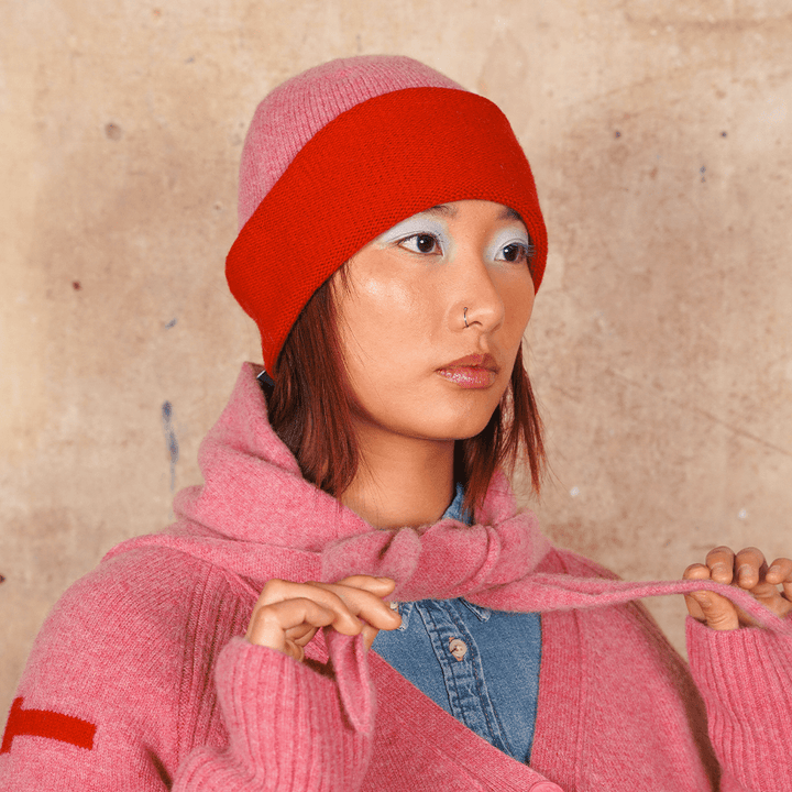 Pre-Order - Triangle Scarf in French Rose - Black &amp; Beech