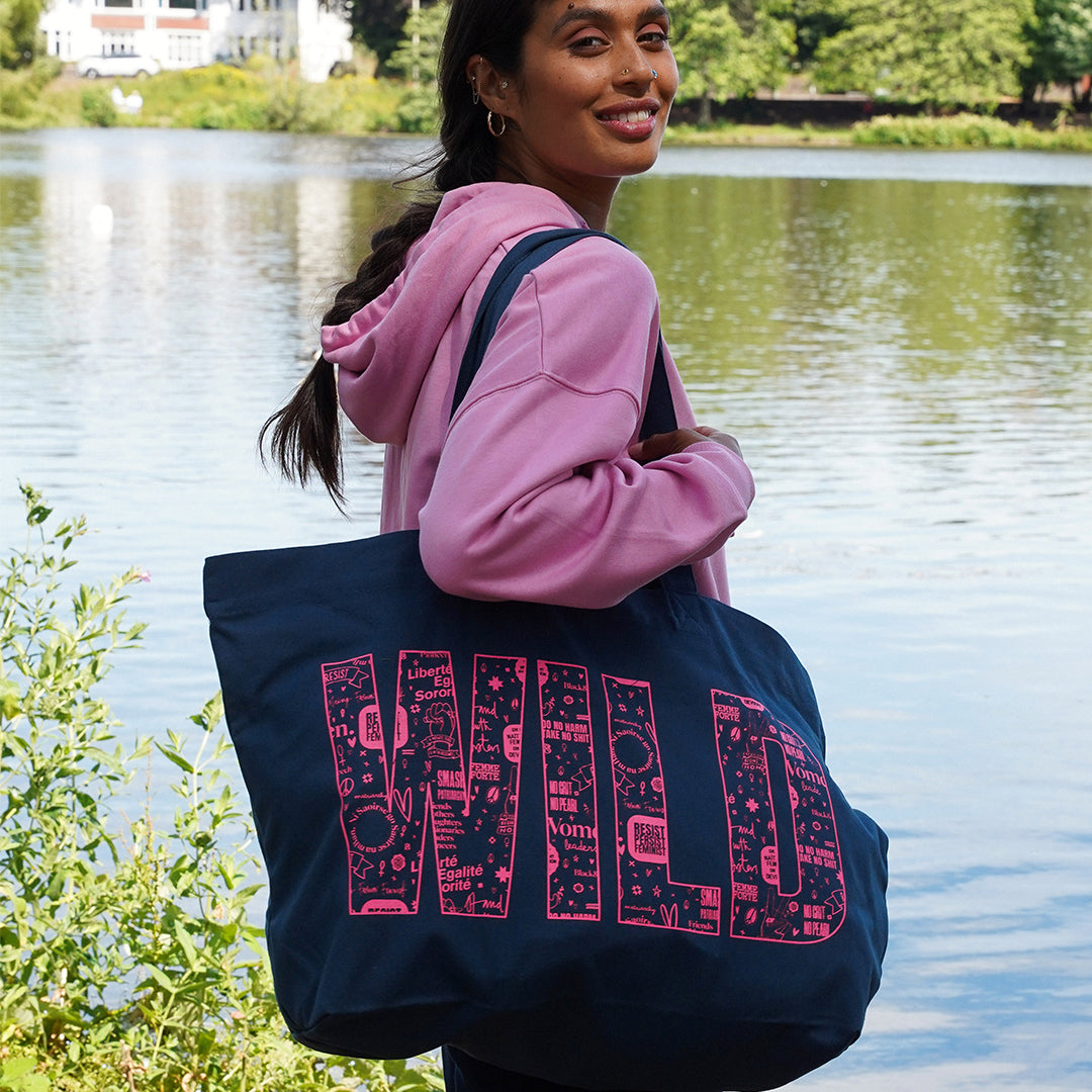 Wild Swim Tote Bag in Teal &amp; Neon Pink