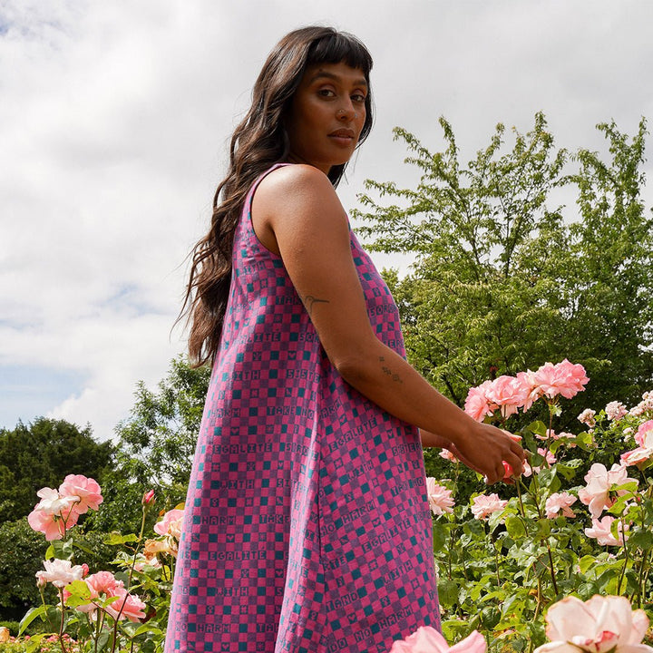 Easy-fit Organic Cotton Summer Dress in Fuchsia &amp; Teal - Black &amp; Beech1