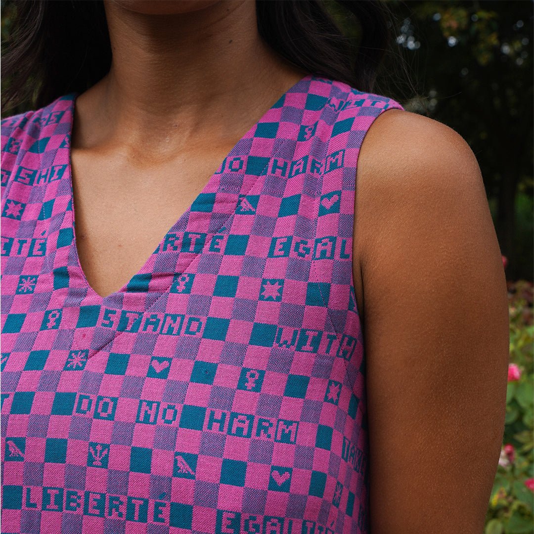 Easy-fit Organic Cotton Summer Dress in Fuchsia &amp; Teal - Black &amp; Beech1