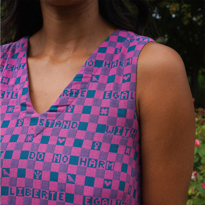 Easy-fit Organic Cotton Summer Dress in Fuchsia &amp; Teal - Black &amp; Beech1